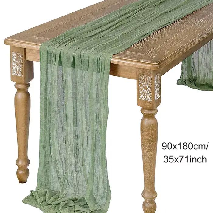 Chemin de Table en gaze semi-transparente vert sauge, décoration rustique Vintage de pays pour maria