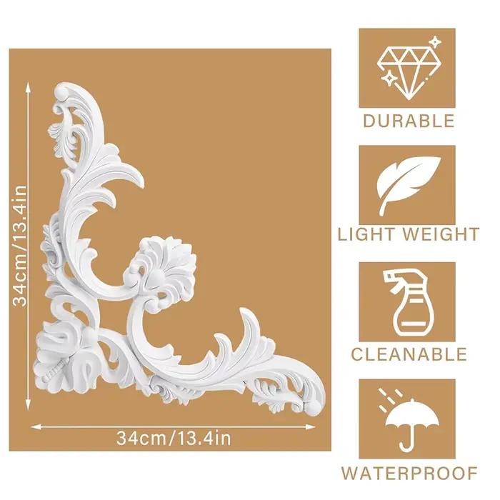 Coins de moulage de plafond en PU, Kit de moulage mural de fond de fleur, panneaux décoratifs pour m