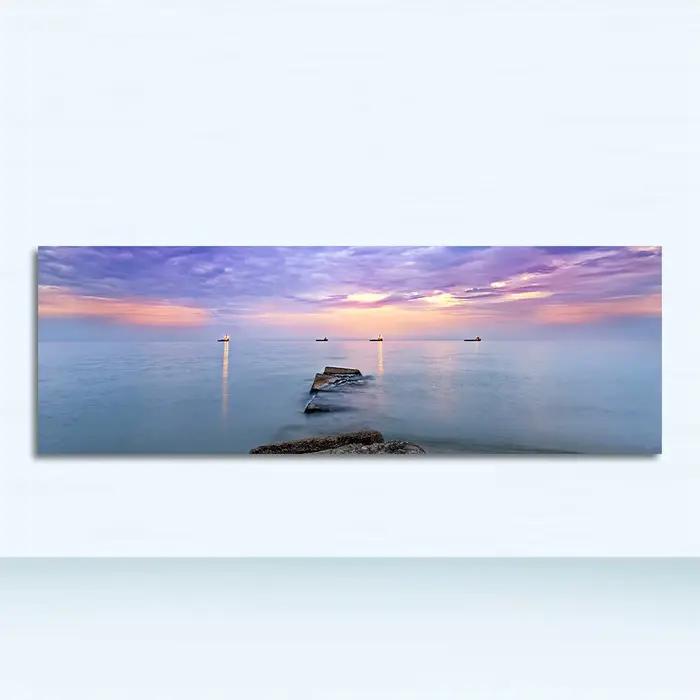 Peinture sur toile panoramique scandinave, art mural, image pour salon, couchers de soleil, mer natu