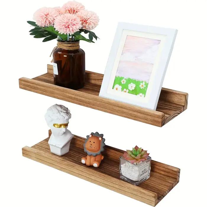 Étagère flottante avec rebord, décoration murale, étagères à rebord en bois, ensemble de 2 présentoi