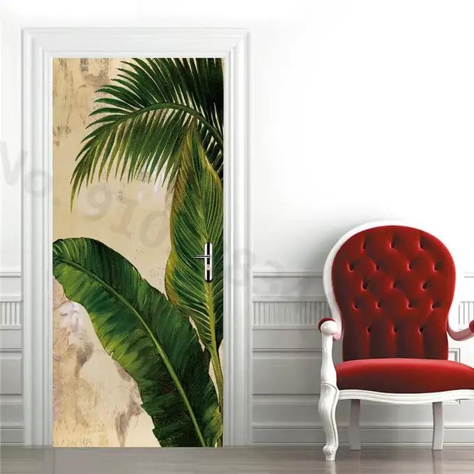 Papier peint palmier vert, autocollant de porte 3D, autocollant mural d'entrée de porche, affiche en
