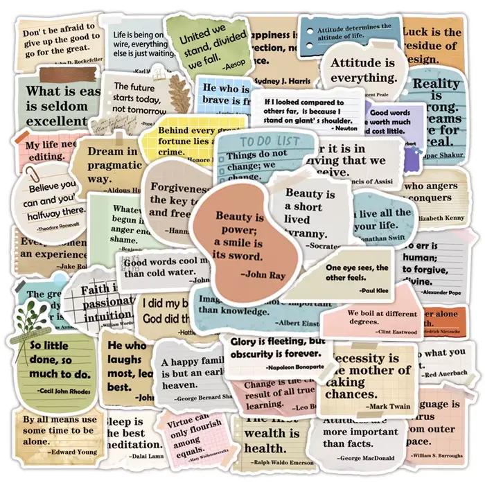 50 pièces autocollants inspirants citations célèbres-autocollants de texte imperméables pour cahiers