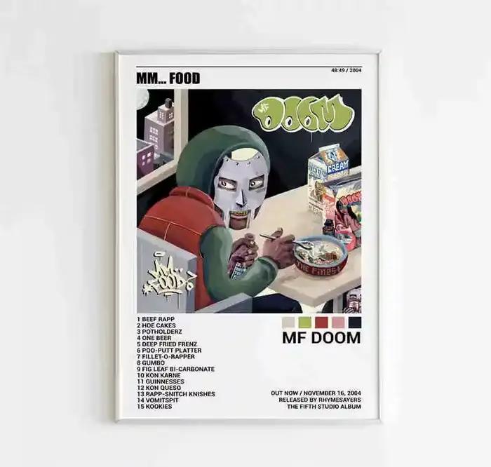 Affiche d'album de bande dessinée MF Doom, toile esthétique avec masque de rappeur, hip hop, rock, m