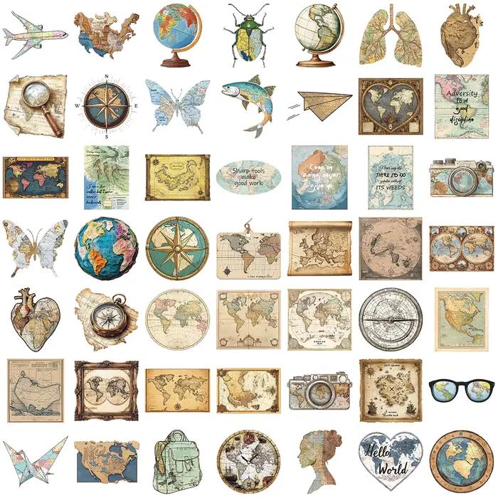Autocollants de voyage carte du monde Vintage, 50 pièces, Graffiti, autocollants de Camping, décorat