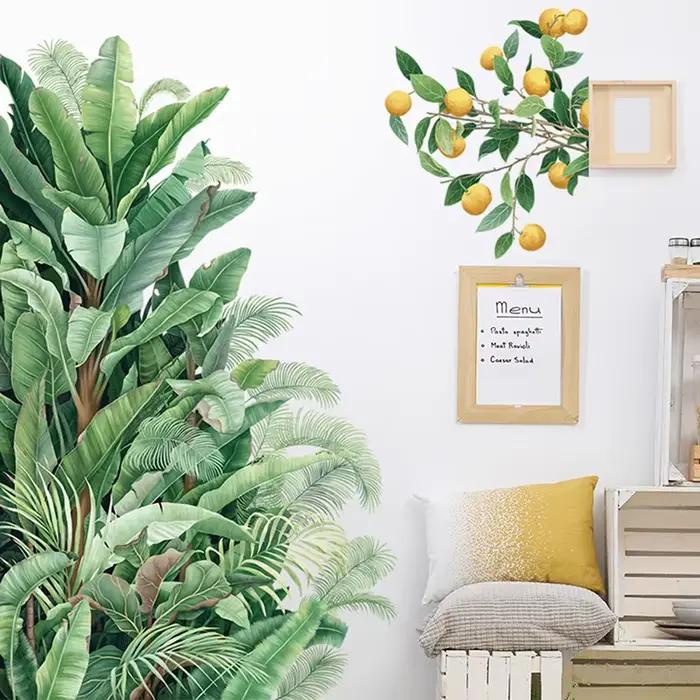 Stickers Muraux en Vinyle avec Feuilles Vertes pour la Maison, Décalcomanie, Plantes Tropicales, Pap