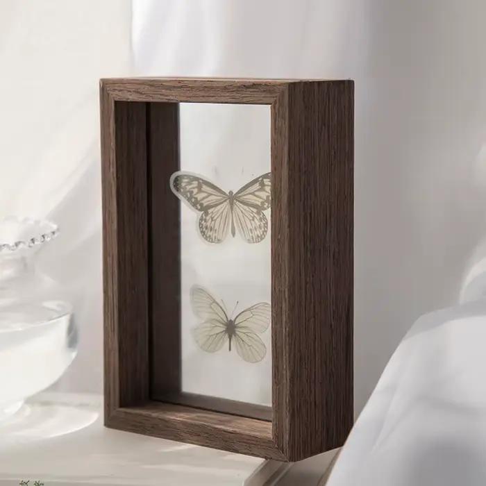 Cadre d'affichage en bois massif transparent, verre double face, cadres photo, boîte d'ombre
