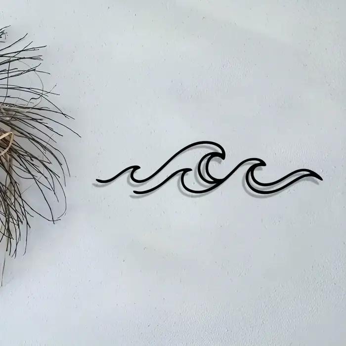 Vague d'art mural en métal, décoration intérieure et extérieure minimaliste moderne, Sculpture en fe