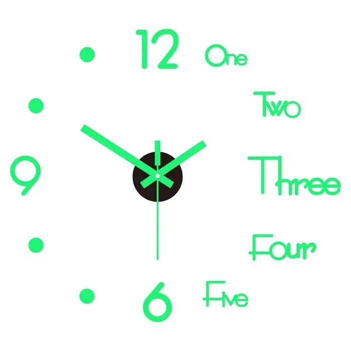 Horloge murale sans cadre, DIY, horloge numérique 3D lumineuse, autocollants muraux, horloge silenci