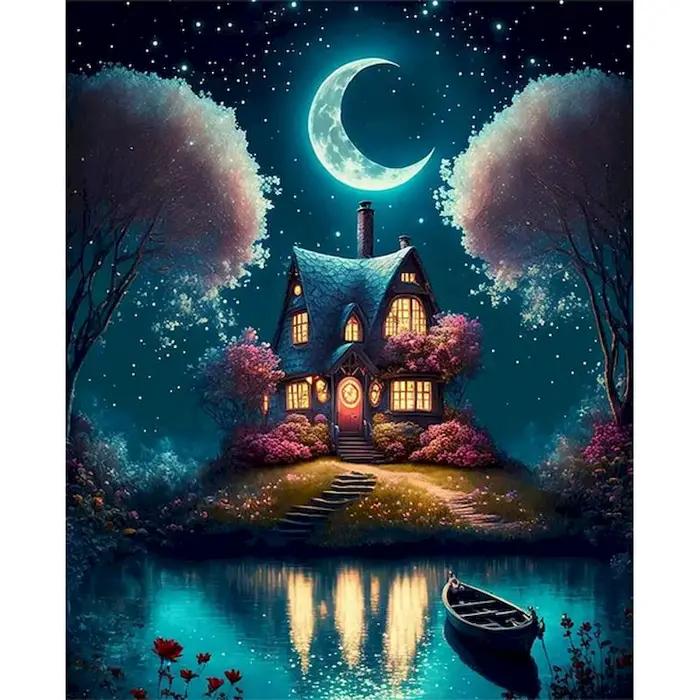 Peinture de paysage de ville par numéros pour adultes, kits de bricolage, peint à la main sur toile,
