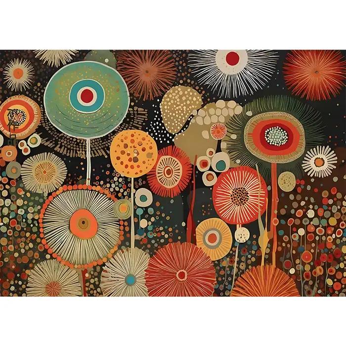 Affiche de paysage naturel japonais abstrait et coloré, peinture sur toile Yayoi Kusama, art mural p
