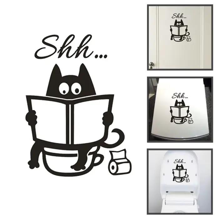 Créatif et amusant Shh... Autocollant mural pour toilettes, décoration de porte de salle de bain, au