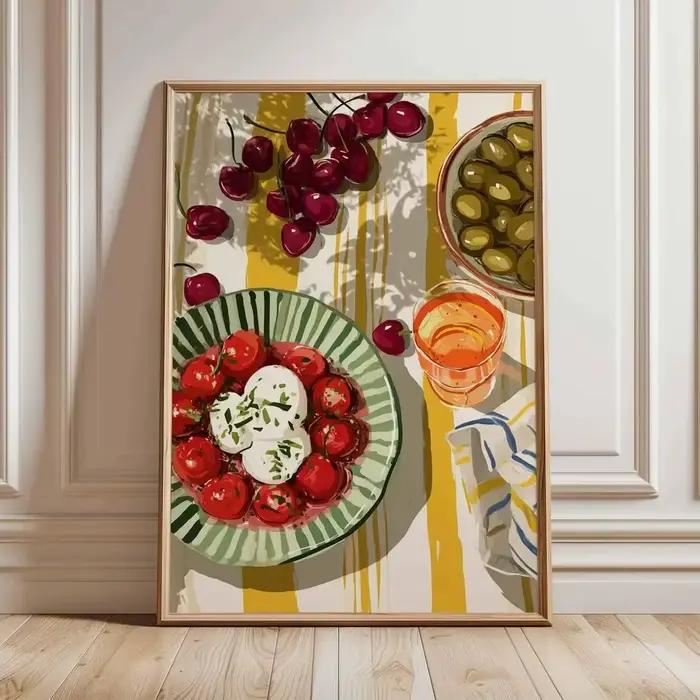 Impression d'art mural sur le thème de la cuisine méditerranéenne, affiche de nature morte culinaire