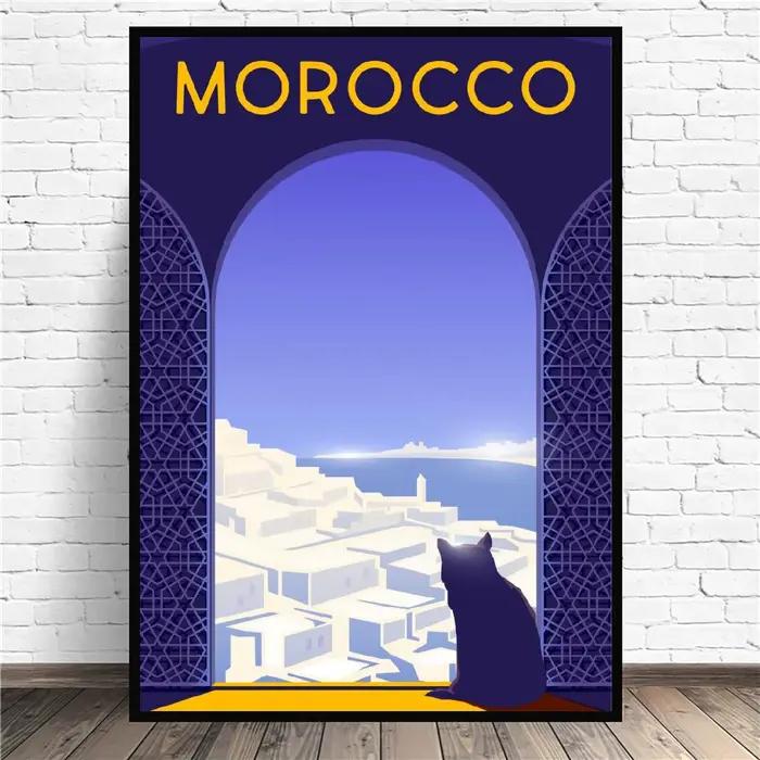 Affiche sur toile d'art de voyage marocain, impression de décoration de maison, peinture sans cadre