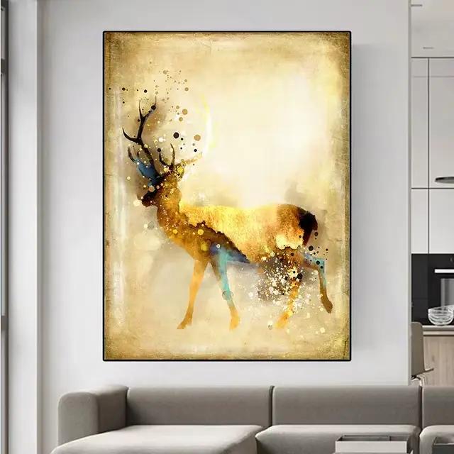 Toile de peinture moderne en forme de cerf et d'élan jaune, affiches et imprimés d'animaux nordiques
