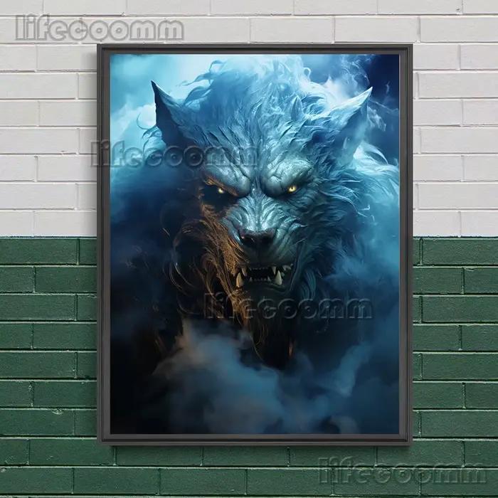 Cerf, loup-garou, chien, Rat, Art mural fantaisie, peinture sur toile, Art Animal mystérieux gothiqu