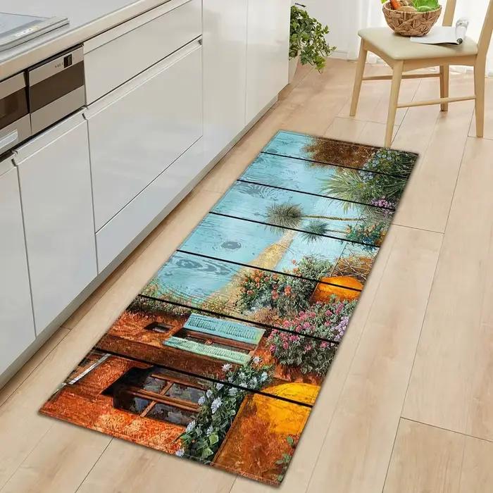 Motif de peinture murale en bois, Polymères de sol de cuisine à la maison, Décoration de porte avant