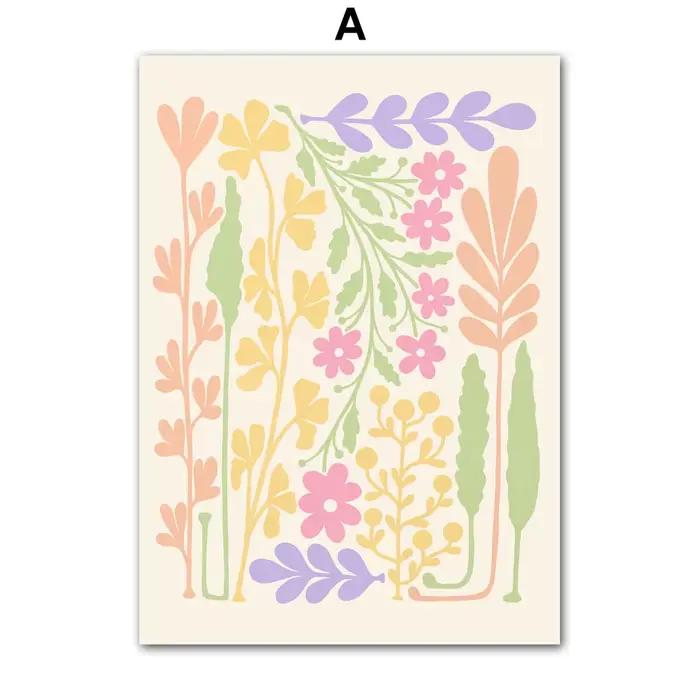 Toile d'art mural avec fleurs fraîches, soleil, arc-en-ciel, peinture sur toile, affiche nordique et