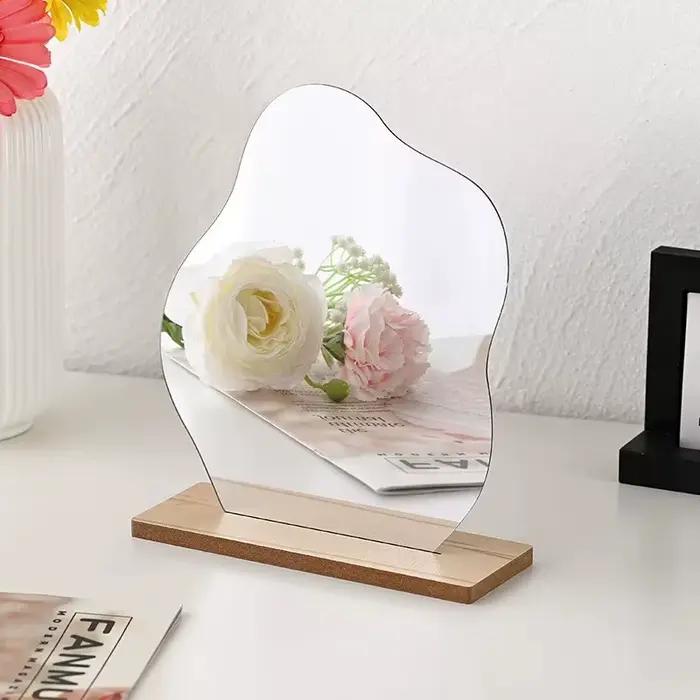 Miroir sur pied en acrylique irrégulier, bricolage, maquillage de bureau, ornement de bureau, décora