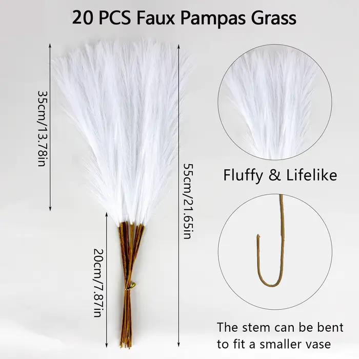 20 pièces d'herbe de Pampa 21,6 pouces, décor d'herbe de Pampa, fleurs artificielles moelleuses pour