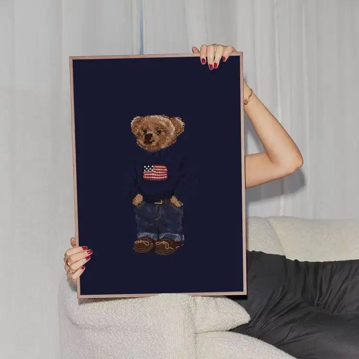 Affiche d'art autocollante PC Fashion Bear PPolo, impressions sur papier blanc, affiches, œuvres d'a