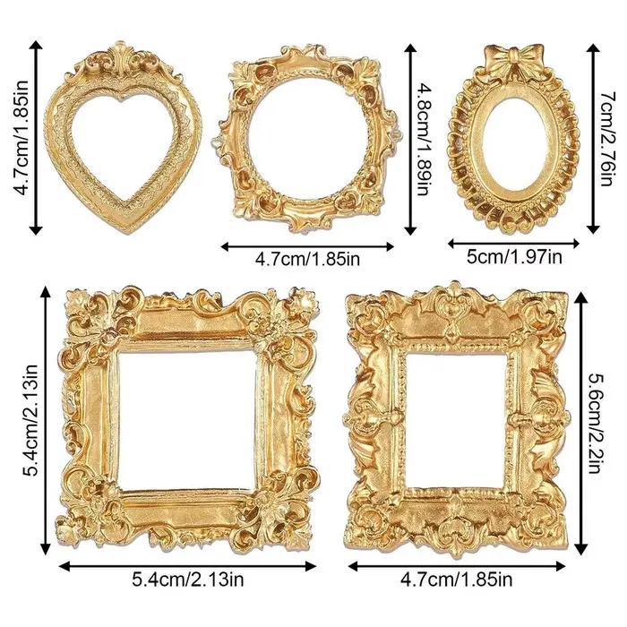 Mini cadre photo style baroque rétro en résine dorée, embellissements pour scrapbooking, ornements d