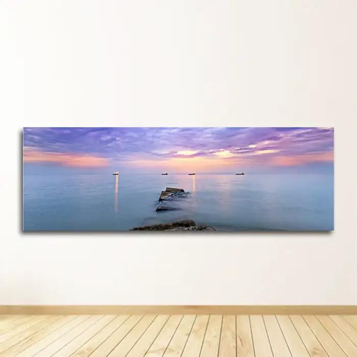 Peinture sur toile panoramique scandinave, art mural, image pour salon, couchers de soleil, mer natu