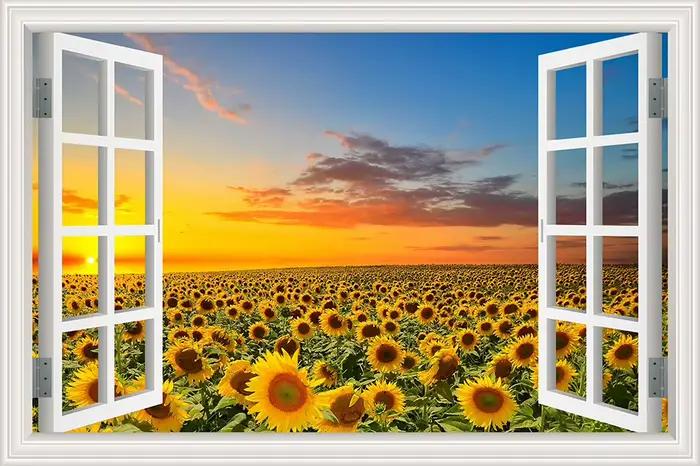 Autocollant Mural en Vinyle avec Fleurs Jaunes et Tournesols, Papier Peint de Paysage, pour Cuisine,