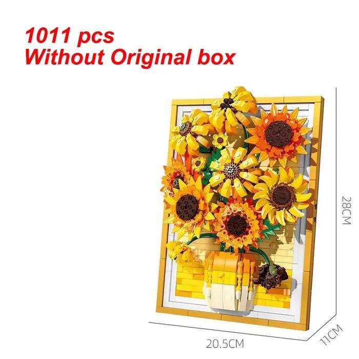Bouquet de tournesols créatif Van Gogh, blocs de construction, idée de décoration, plante en pot, br