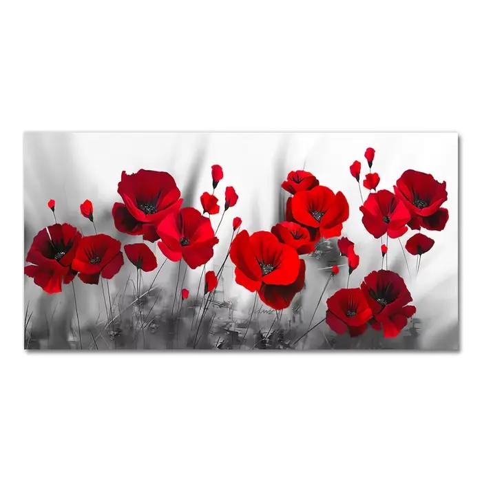 Affiche de fleurs moderne imprimée, toile d'art mural, peinture de fleur de pavot rouge sur le mur p