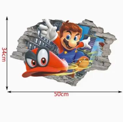 Sticker mural 3D Mario, papier peint pour chambre d'enfant, autocollant PVC, poster de jeu d'animati