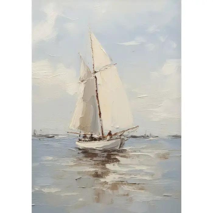 AZNM Peinture à l'huile vintage sur toile représentant un voilier, affiche rétro nautique à thème oc