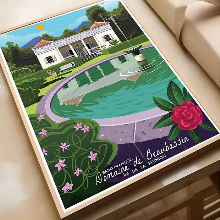 Affiche de voyage vintage de l'île de la Réunion en France avec impressions, décoration pour la mais