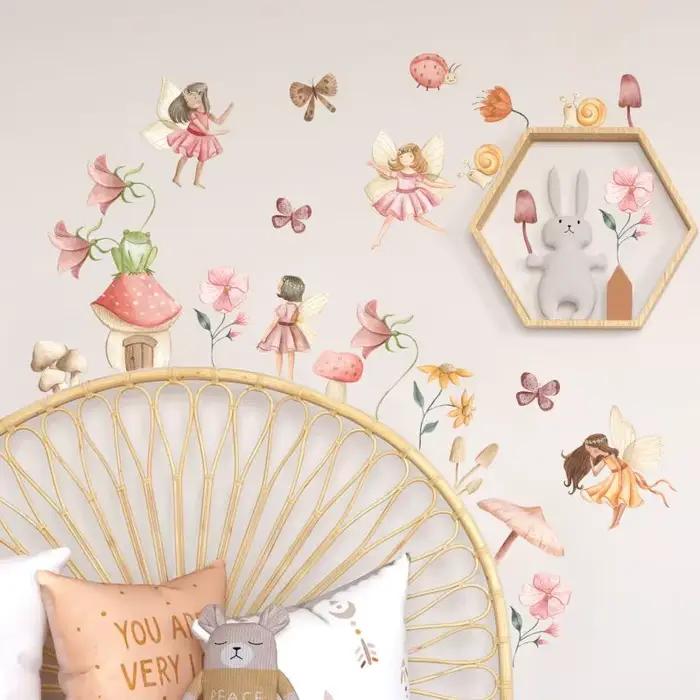 Autocollants muraux féeriques colorés pour chambre de fille, salle de jeux, magnifiques autocollants