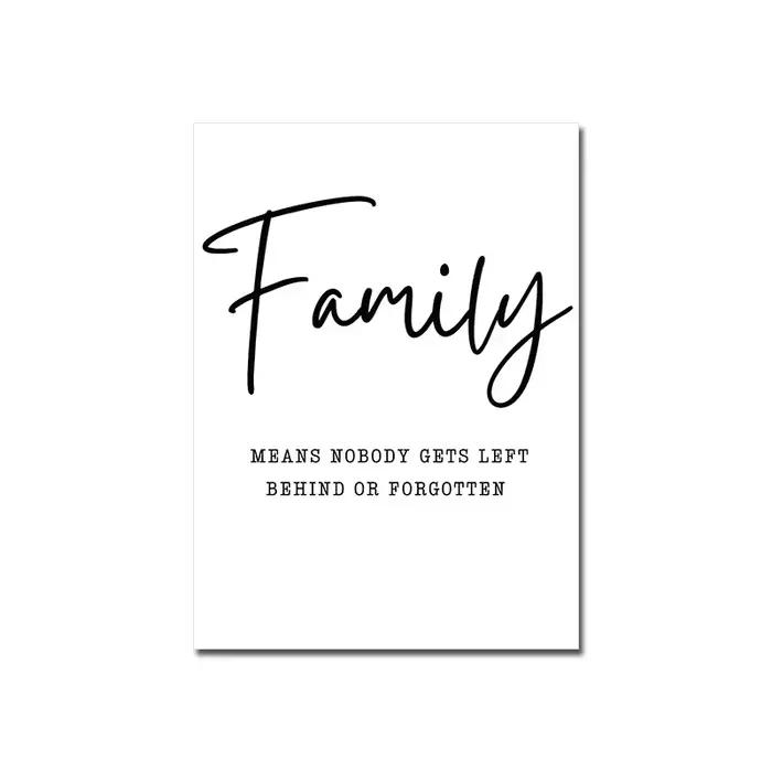 Happy Family Citation Wall Art, Affiche en noir et blanc, Impression de coeur d'amour, Peinture sur 