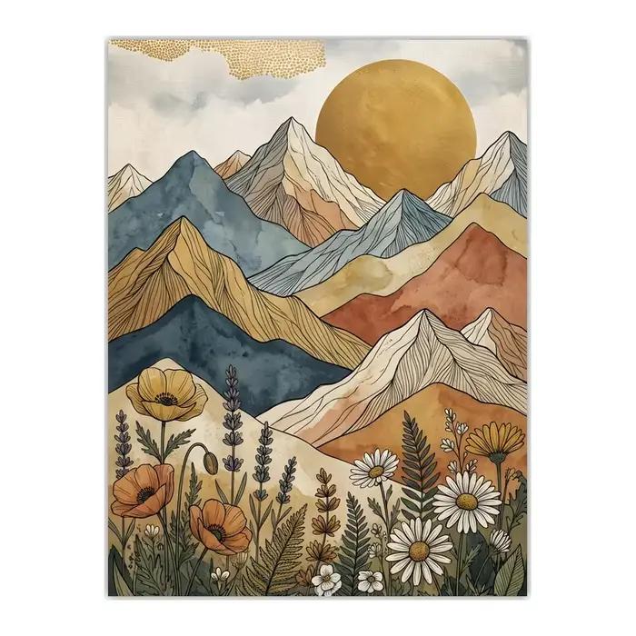 Art mural de paysage bohème, peintures sur toile de montagnes et plantes occidentales, impression d'