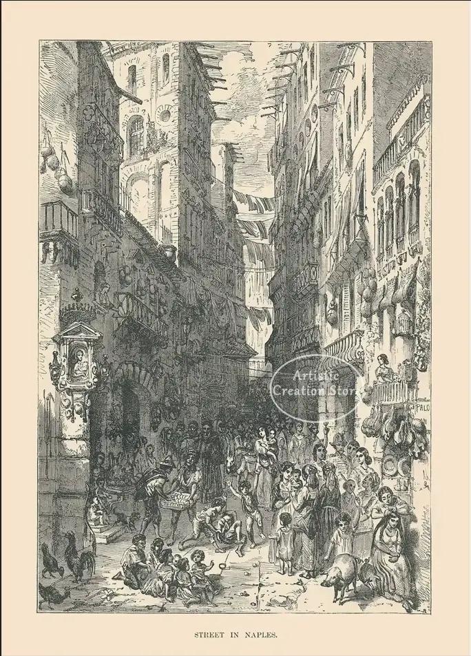 Peinture sur toile de paysage classique, affiche de croquis d'art, gravure d'Italie, Sorrento, Veron