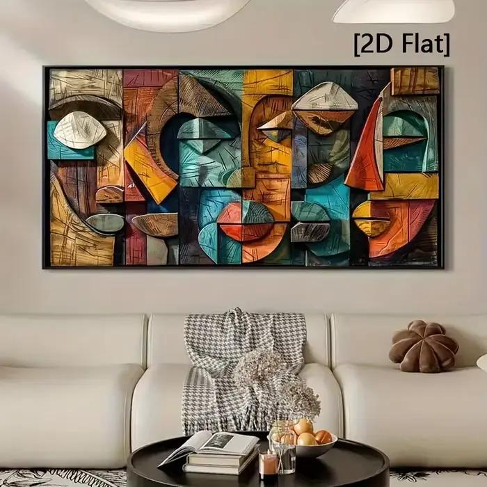 1 toile sans cadre [2D] – Décoration murale moderne abstraite géométrique en bois – Impression sur t