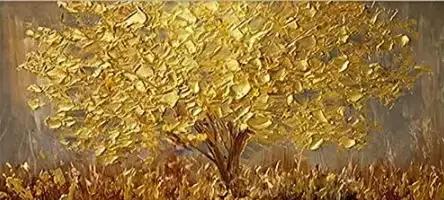 Peinture sur toile de feuilles dorées et d'arbres dorés, affiches et impressions de plantes, art mur