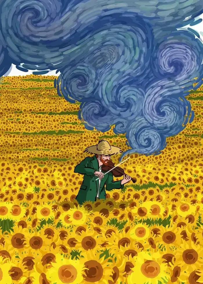 Abstrait Van Gogh tournesol fleur ciel étoilé Art photos affiche impression peinture à l'huile toile