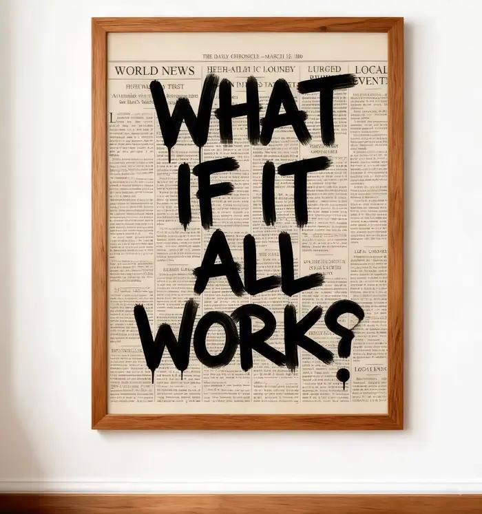 Affiche de journal - What If All Work Out - Toile d'art mural avec citation positive, imprimés minim