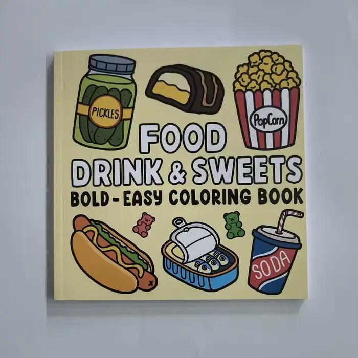 Livre de coloriage pour adultes et enfants, aliments, boissons et desserts, modèles faciles à colore