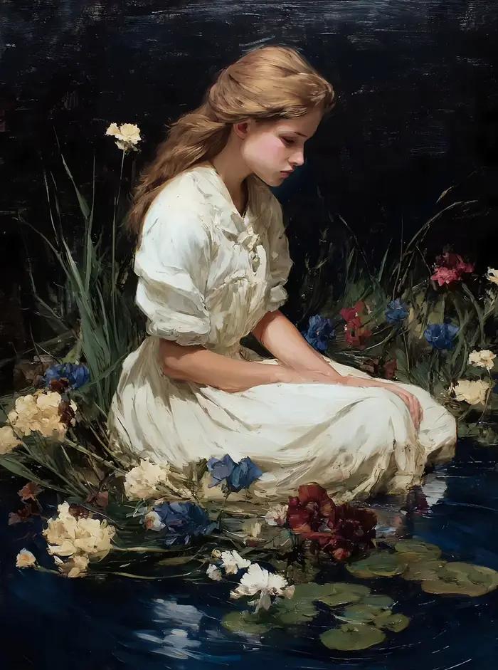 Affiche artistique sans cadre, romantique et nostalgique, classique, belle fille, portrait peint, im