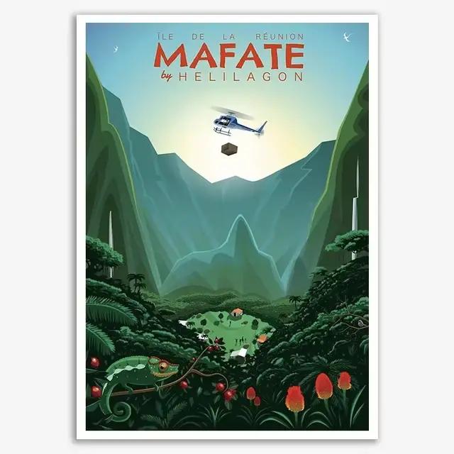 Affiches et imprimés de voyage Vintage de paysage, île de la réunion française, Art mural de vacance