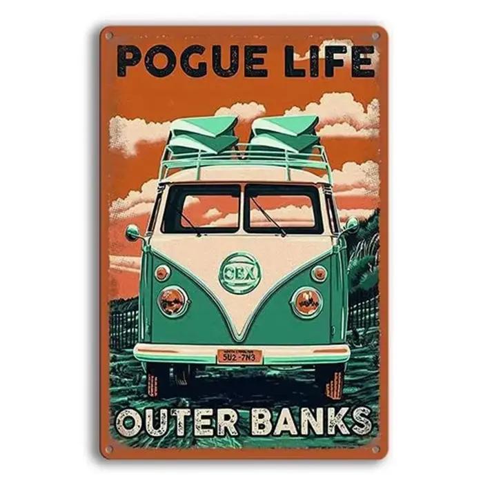Plaque décorative en métal, camping car, plage, été, paix, bus, vintage, 18/panneaux, affiche, bar, 