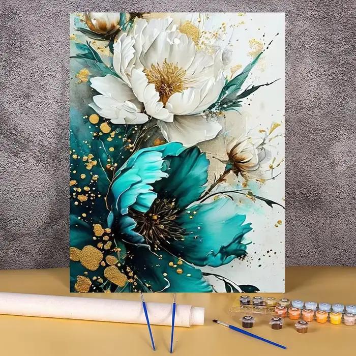 Peinture moderne par numéros, hydrangea, coloriage par numéros sur toile, peinture figurative avec n