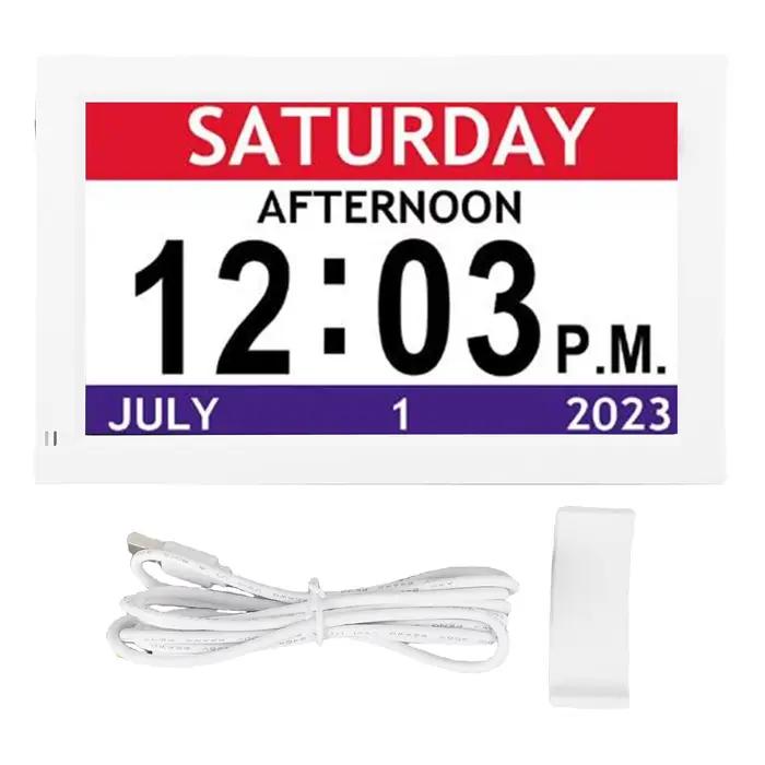 Horloge numérique avec calendrier, affichage du jour et de la date, variation d'intensité lumineuse 