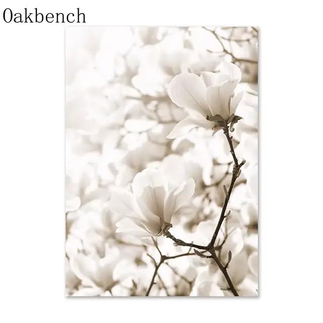 Magnolia Wall Art Beige pissenlit toile affiche roseaux herbe impression photos feuilles Art imprimé