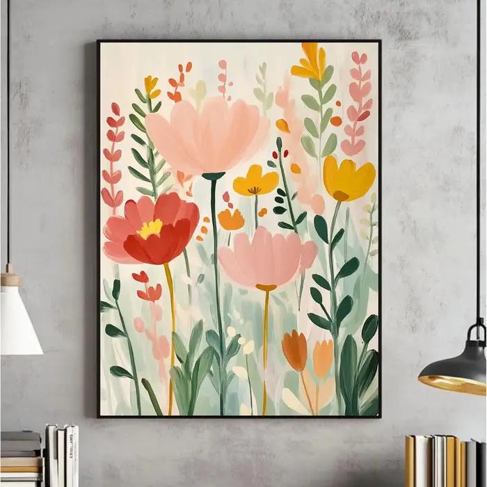 Art mural botanique de fleurs abstraites lumineuses, affiche florale de printemps, imprimés roses et