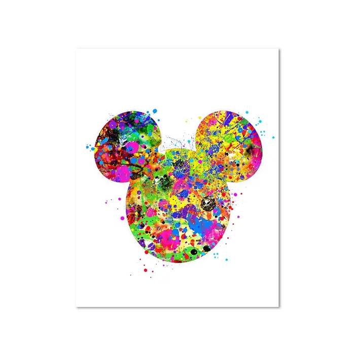 Affiches d'art de Mickey Mouse en aquarelle, personnages de Disneyland, peinture abstraite sur toile