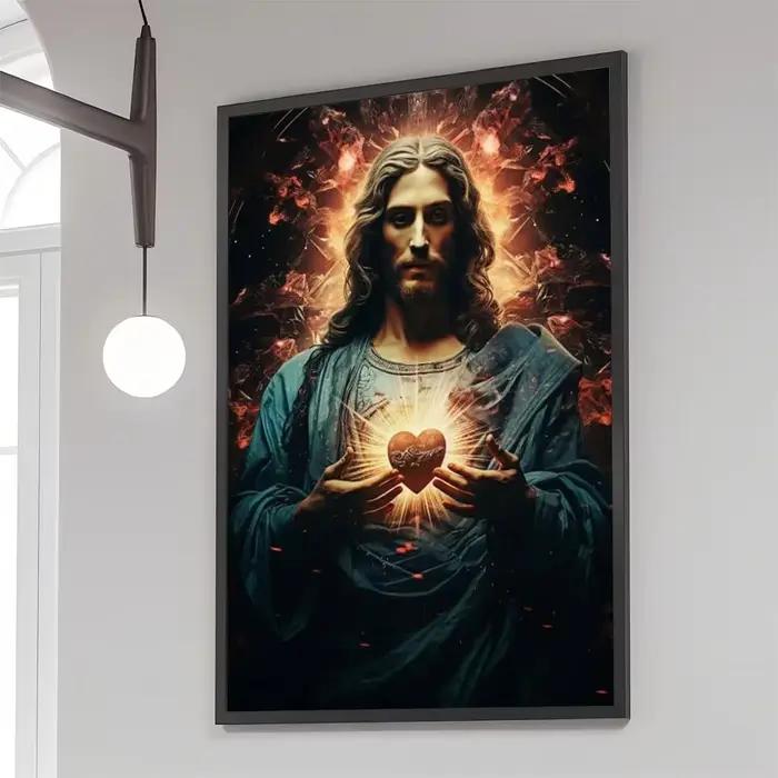 Affiches autocollantes de film sur toile du Sacré-Cœur de Jésus, autocollant en papier kraft rétro, 